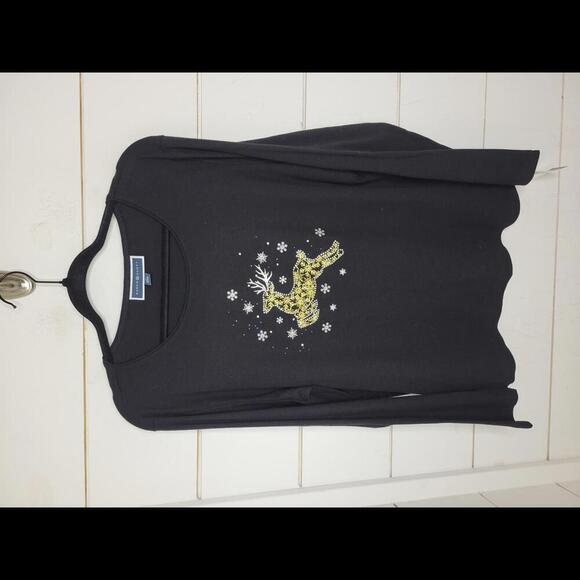 Karen Scott NWT XL black holiday long sleeve tee shirt - Picture 1 of 5